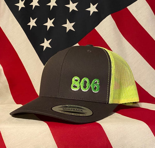 806 Charcoal Snapback neon green mesh (Retro Logo Neon Green and White 806)