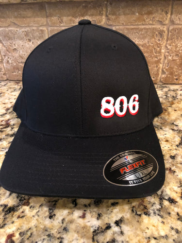 806 Flex Fit Hat (Black Hat Retro Logo White and Red 806)