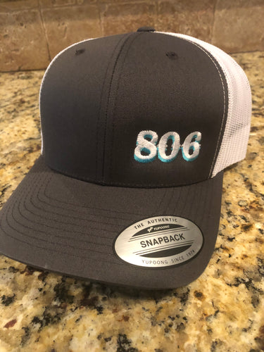 806 Charcoal Snapback White Mesh (Retro Logo (no steer)White and Aqua 806)