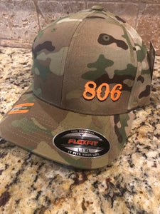 806 Flex Fit Camo Hat Retro Logo (Hunter Orange 806 Black Outline)